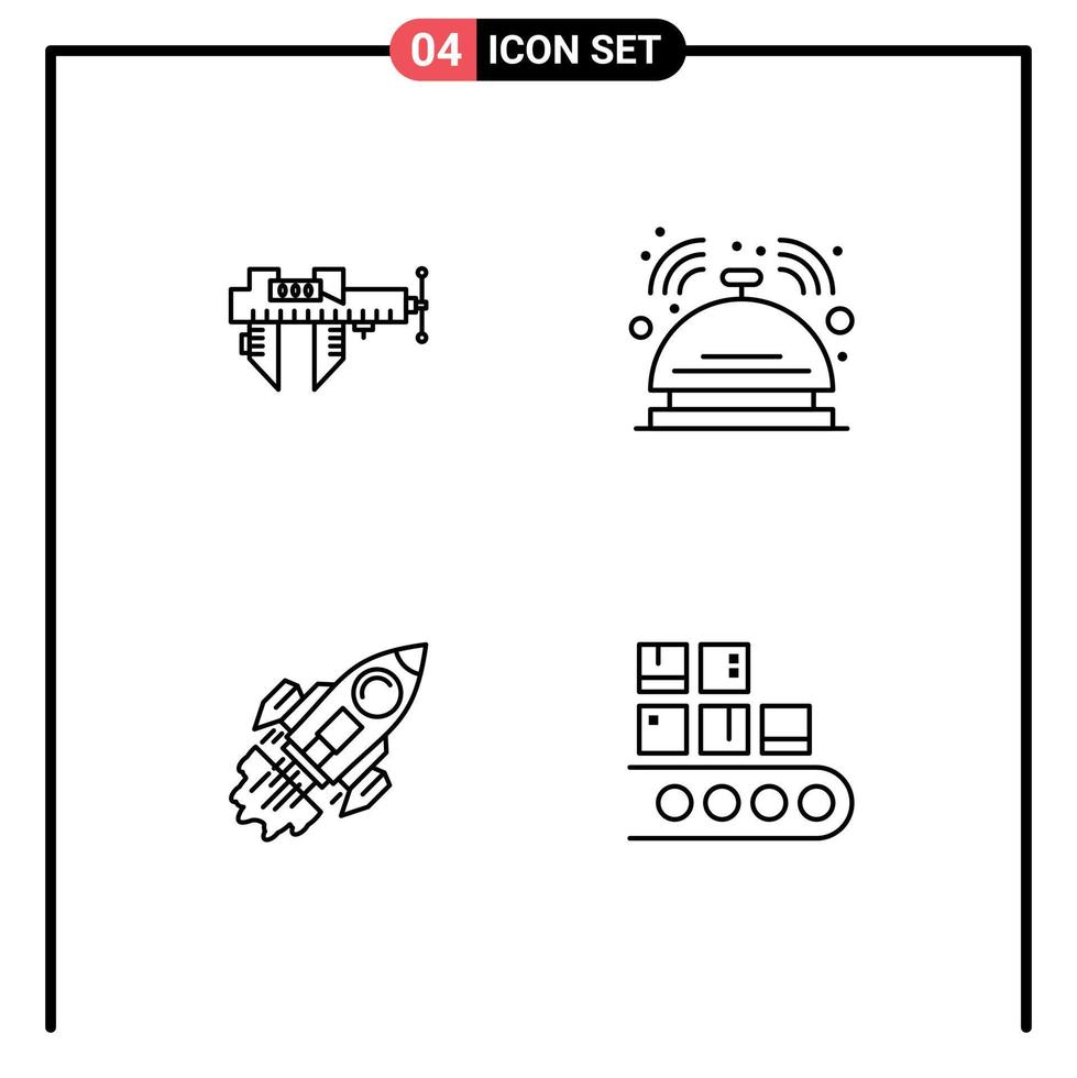 Group of 4 Modern Filledline Flat Colors Set for calipers service repair butler business Editable Vector Design Elements