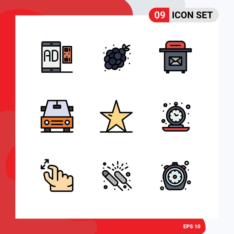 Filledline Flat Color Pack of 9 Universal Symbols of nature ecology grapes vehicles postbox Editable Vector Design Elements