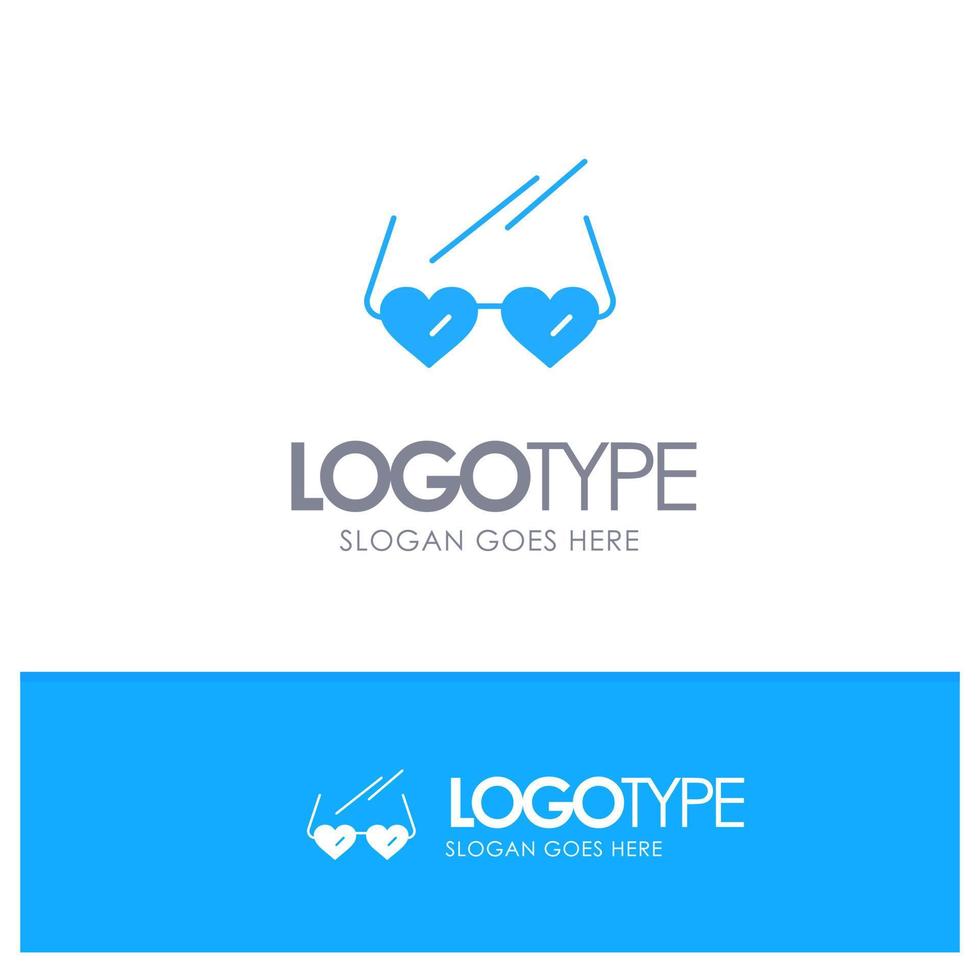 Glasses Love Heart Wedding Blue Solid Logo with place for tagline vector