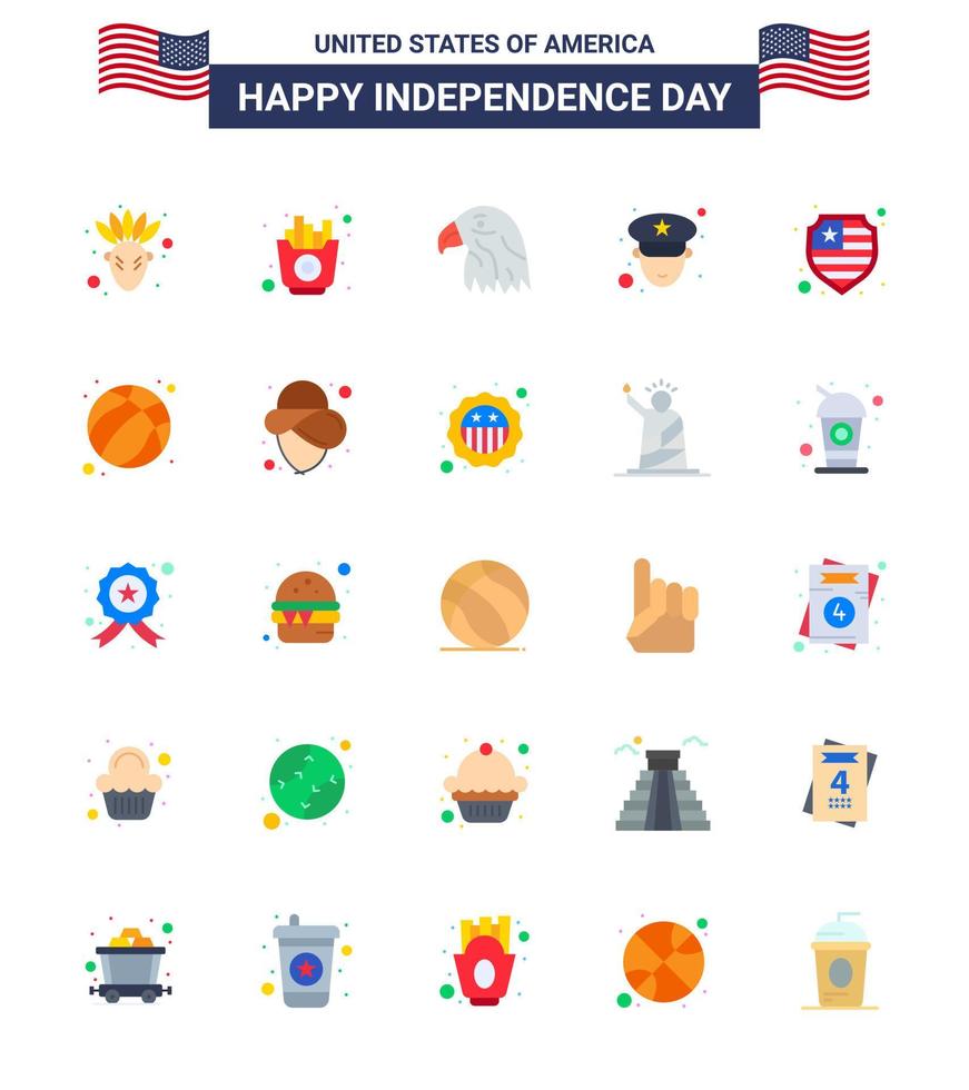 4th July USA Happy Independence Day Icon Symbols Group of 25 Modern Flats of american protection bird american officer Editable USA Day Vector Design Elements