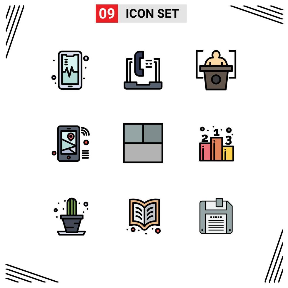 Set of 9 Vector Filledline Flat Colors on Grid for layout wifi education share iot Editable Vector Design Elements