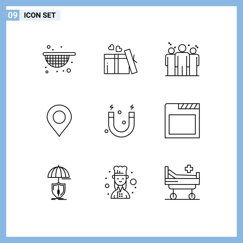 Editable Vector Line Pack of 9 Simple Outlines of app magnet coach education marker Editable Vector Design Elements