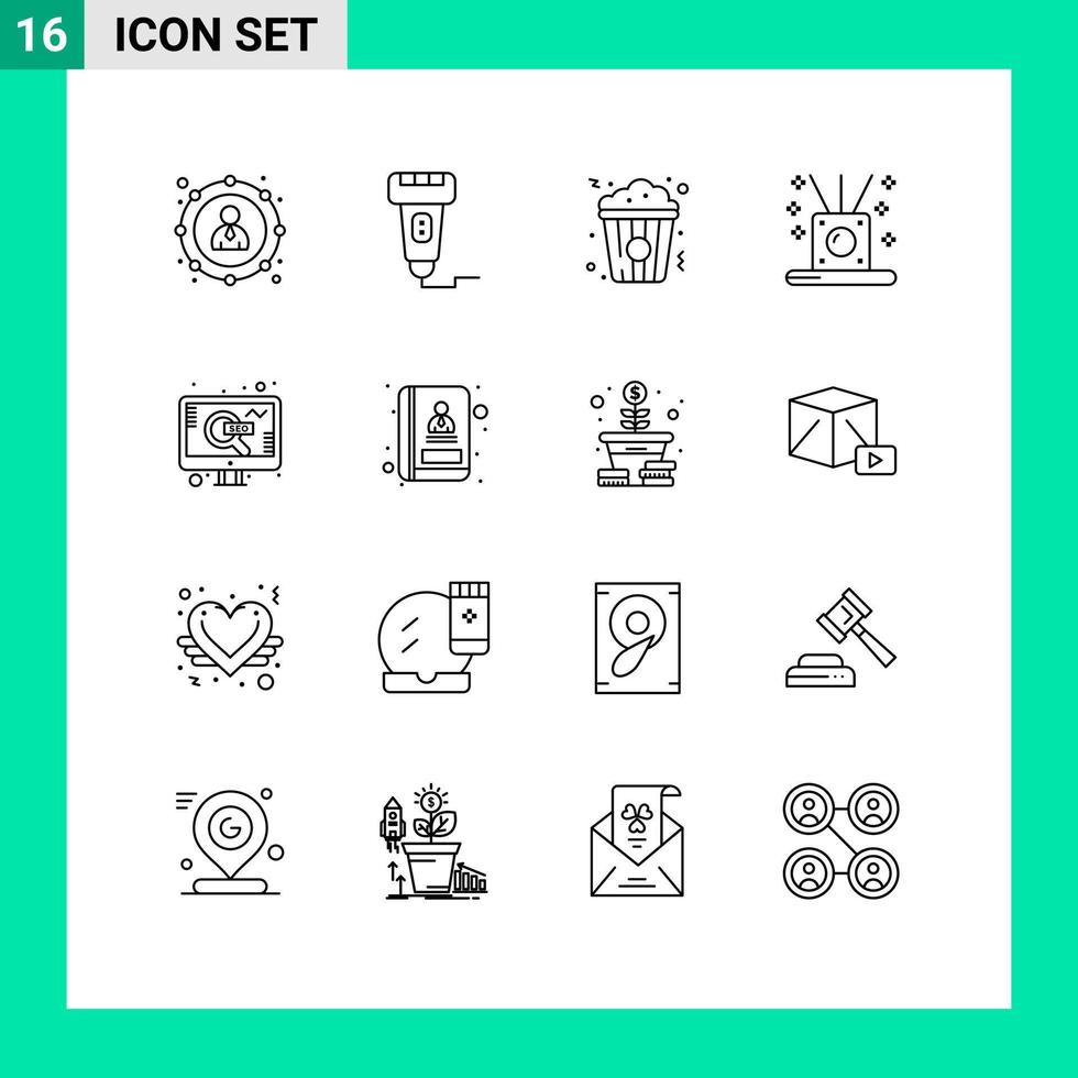 Pictogram Set of 16 Simple Outlines of marketing spa scanner relaxing food Editable Vector Design Elements