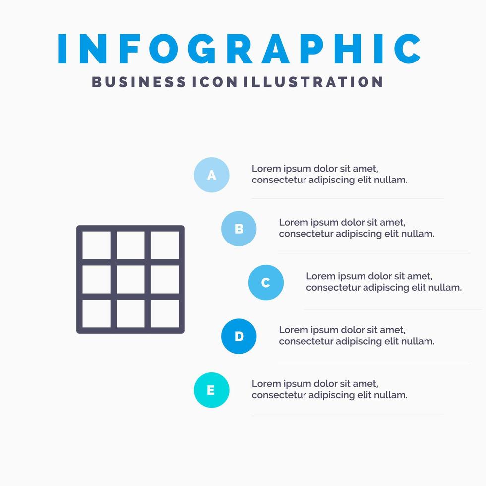 galería de alimentación instagram establece icono de línea con fondo de infografía de presentación de 5 pasos vector