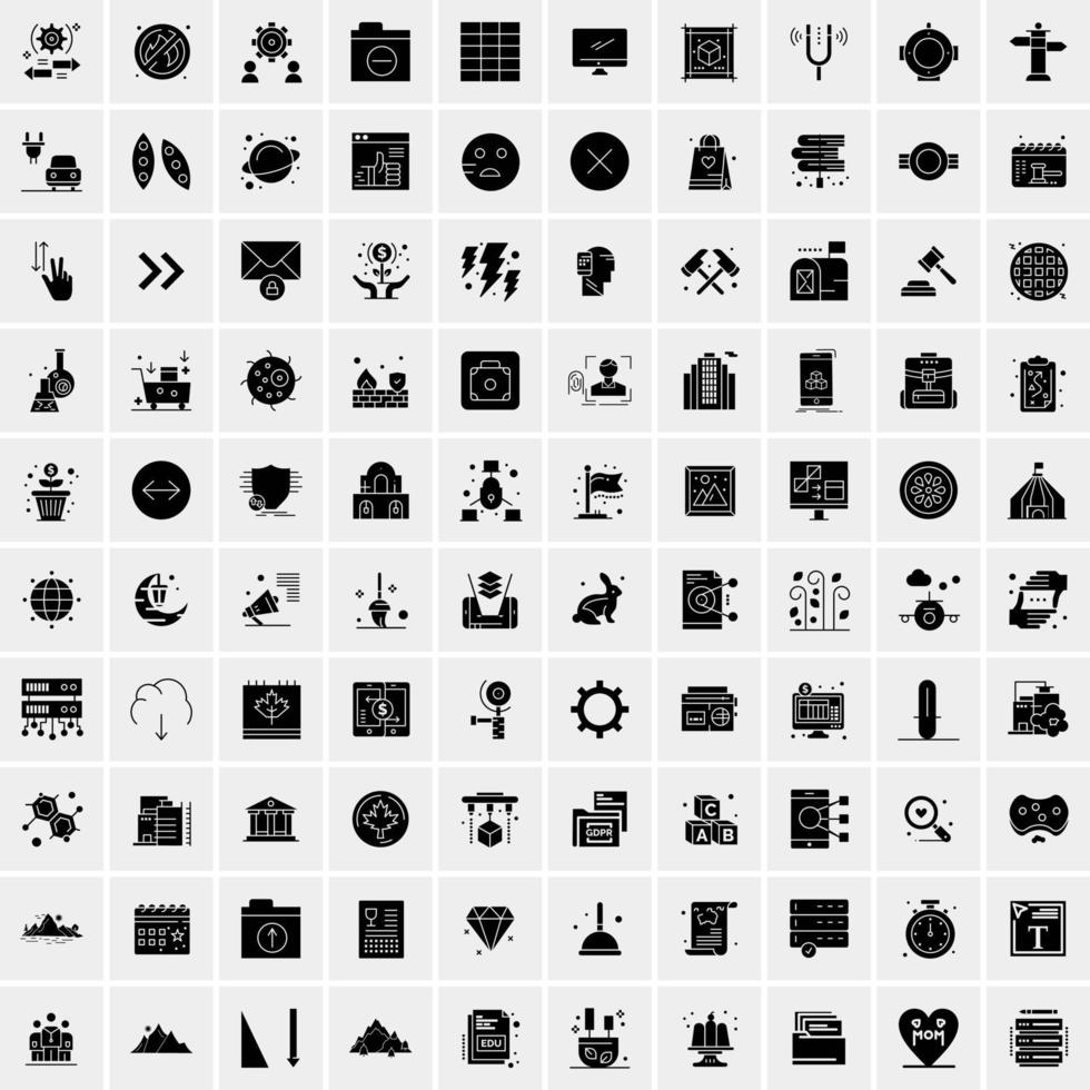 100 Business Icon Solid Glyph Vector Illustration
