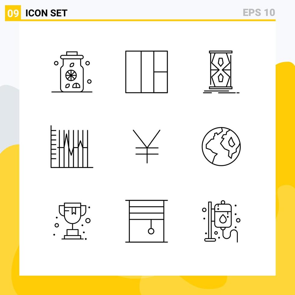 Pictogram Set of 9 Simple Outlines of yuan yen sand clock recovery statistics Editable Vector Design Elements