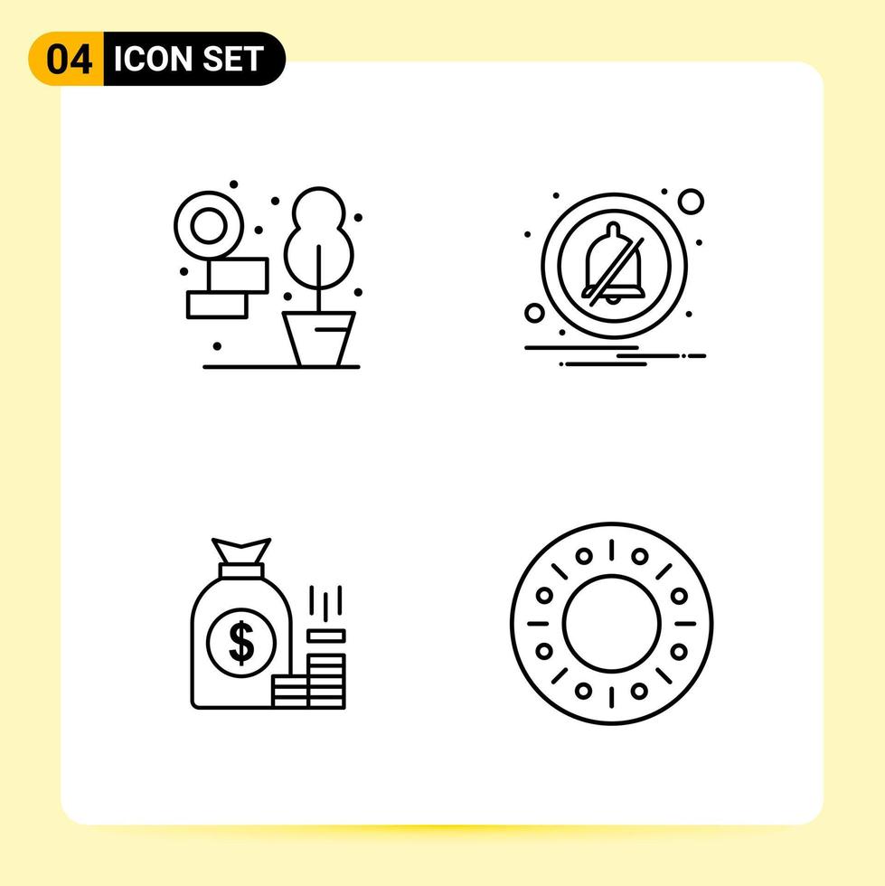 4 Creative Icons for Modern website design and responsive mobile apps 4 Outline Symbols Signs on White Background 4 Icon Pack Creative Black Icon vector background