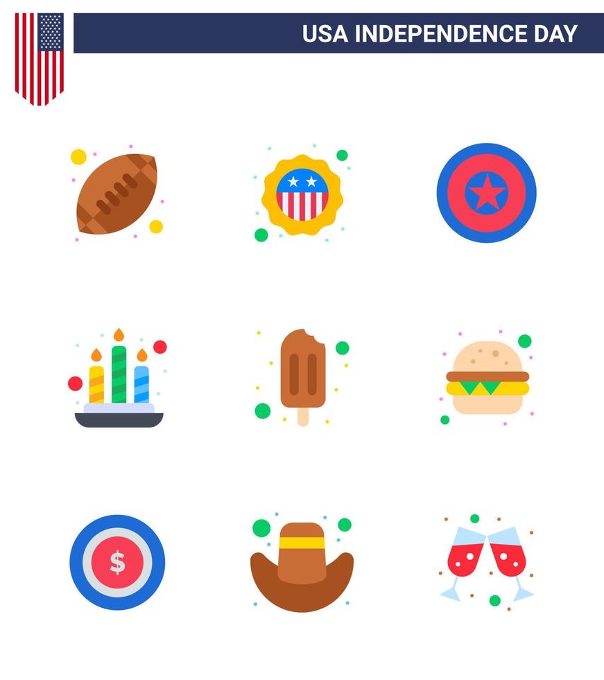 9 Creative USA Icons Modern Independence Signs and 4th July Symbols of cream ice cream holiday light candle Editable USA Day Vector Design Elements