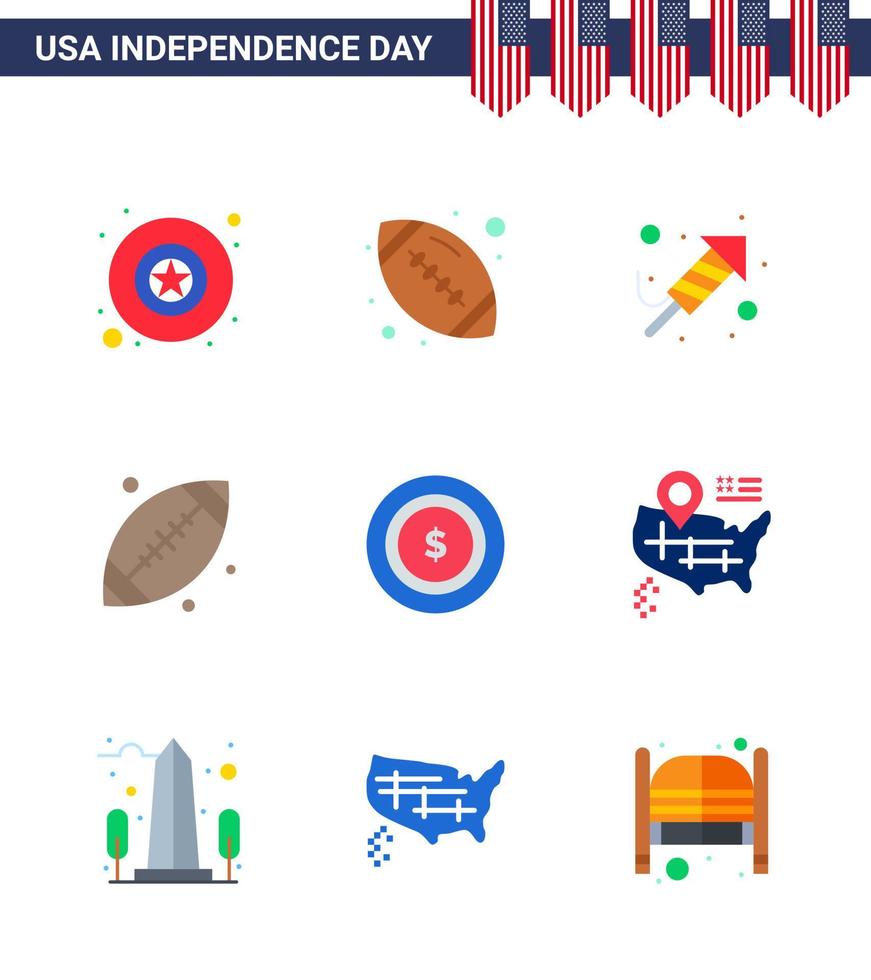 9 signos planos de estados unidos celebración del día de la independencia símbolos de maony religión americana estados unidos footbal elementos de diseño vectorial editables del día de estados unidos vector