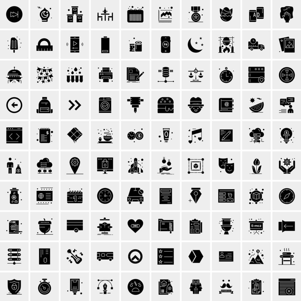 100 Business Icon Solid Glyph Vector Illustration