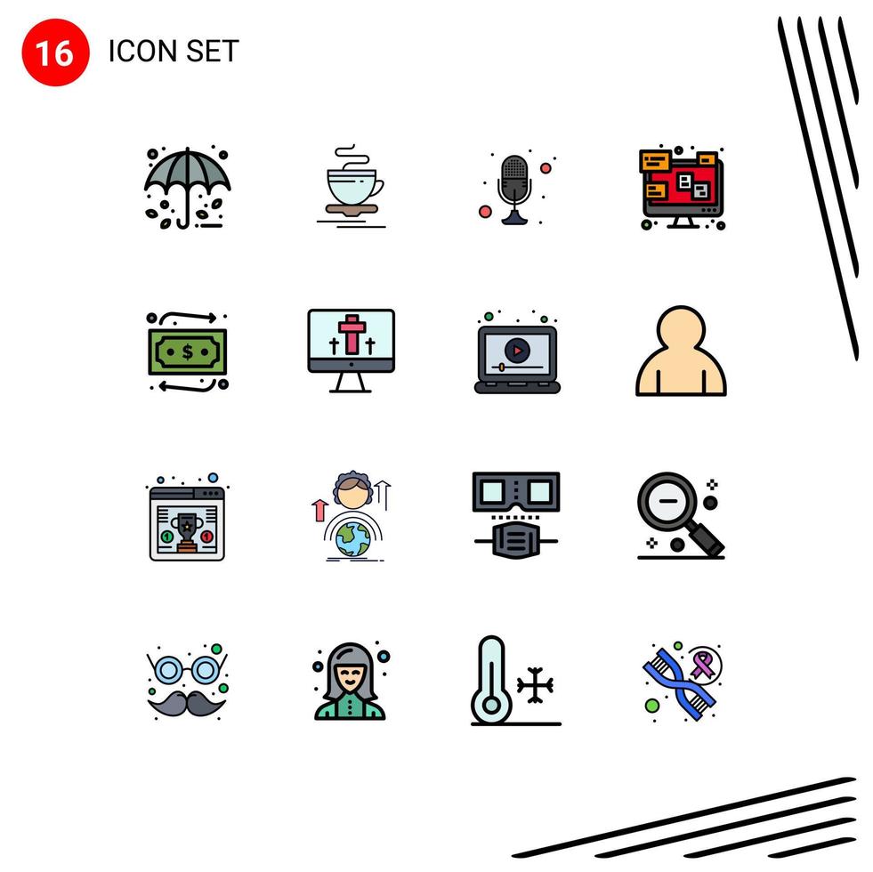 Mobile Interface Flat Color Filled Line Set of 16 Pictograms of money laptop mic communication talk Editable Creative Vector Design Elements