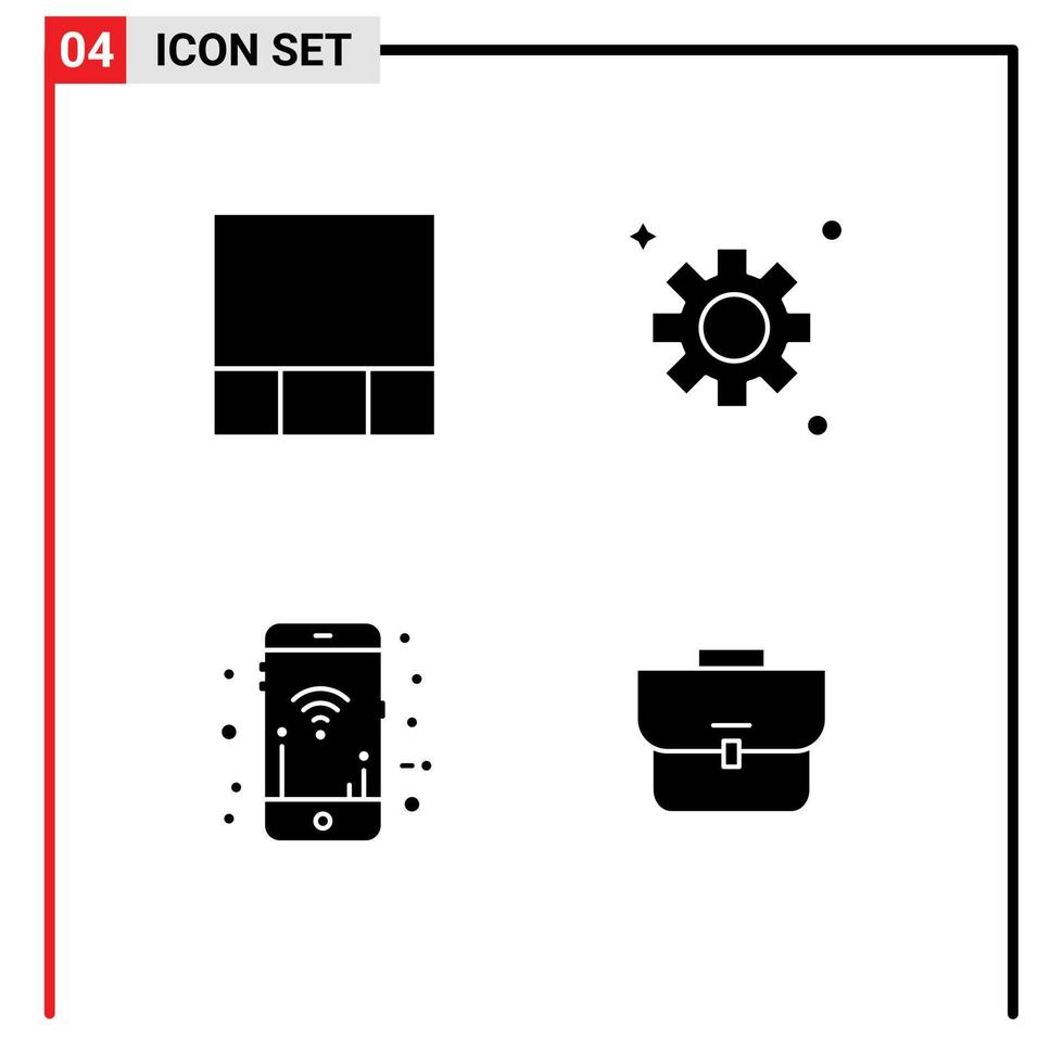 4 Thematic Vector Solid Glyphs and Editable Symbols of grid bag setting mobile signals suitcase Editable Vector Design Elements