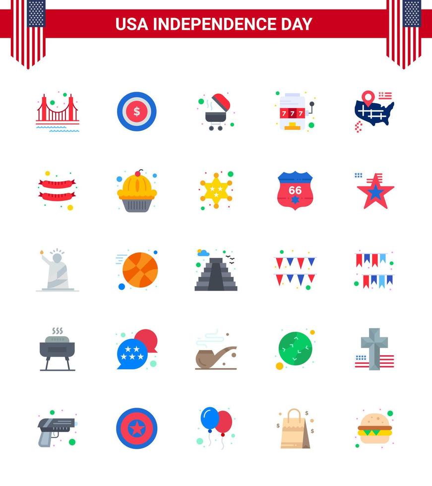 25 Creative USA Icons Modern Independence Signs and 4th July Symbols of american location barbecue game machine Editable USA Day Vector Design Elements