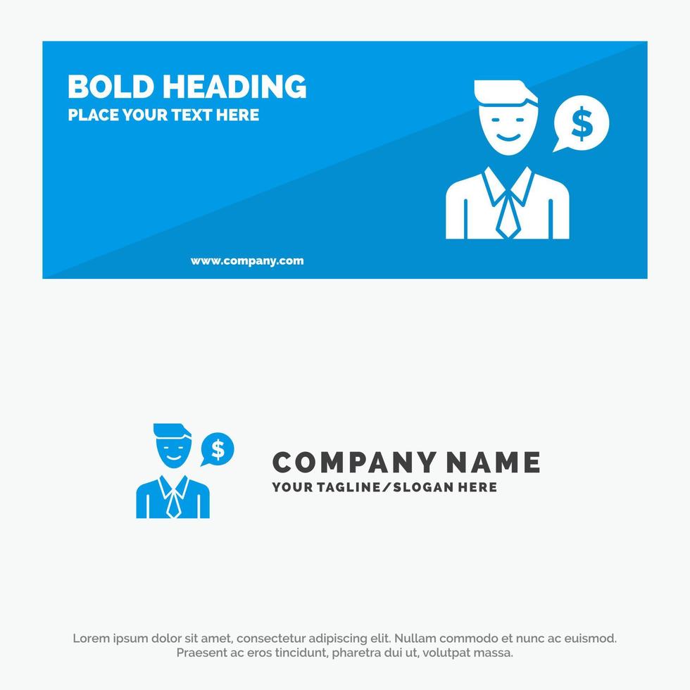 Man Work Job Dollar SOlid Icon Website Banner and Business Logo Template vector