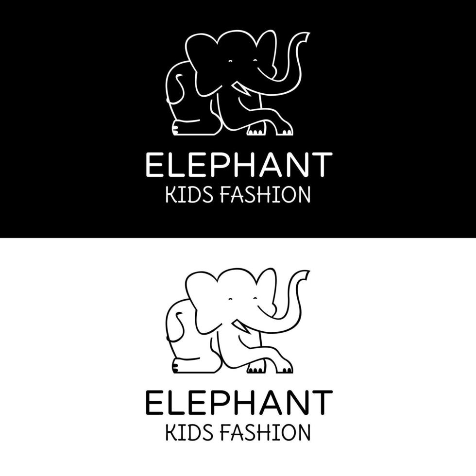 lindo elefante con una sonrisa en la cara está sentado relajado para el diseño del logotipo de la marca de moda infantil simple vector