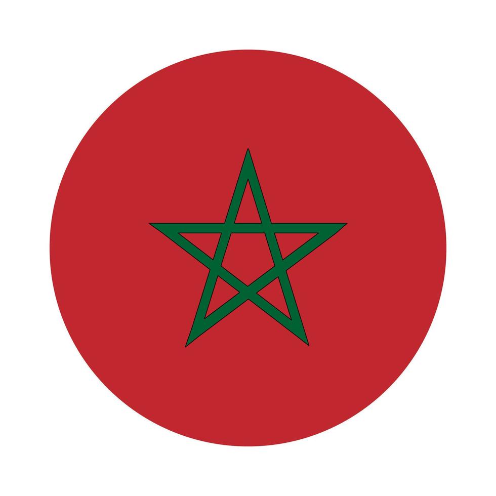 Flag of morocco in circle . It's a red rectangle and a green five-pointed star with a black border. vector