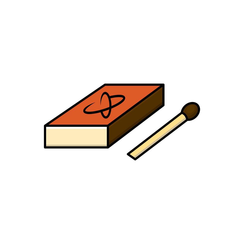 Icon of matches. Burning match with fire, opened matchbox, burnt matchstick vector