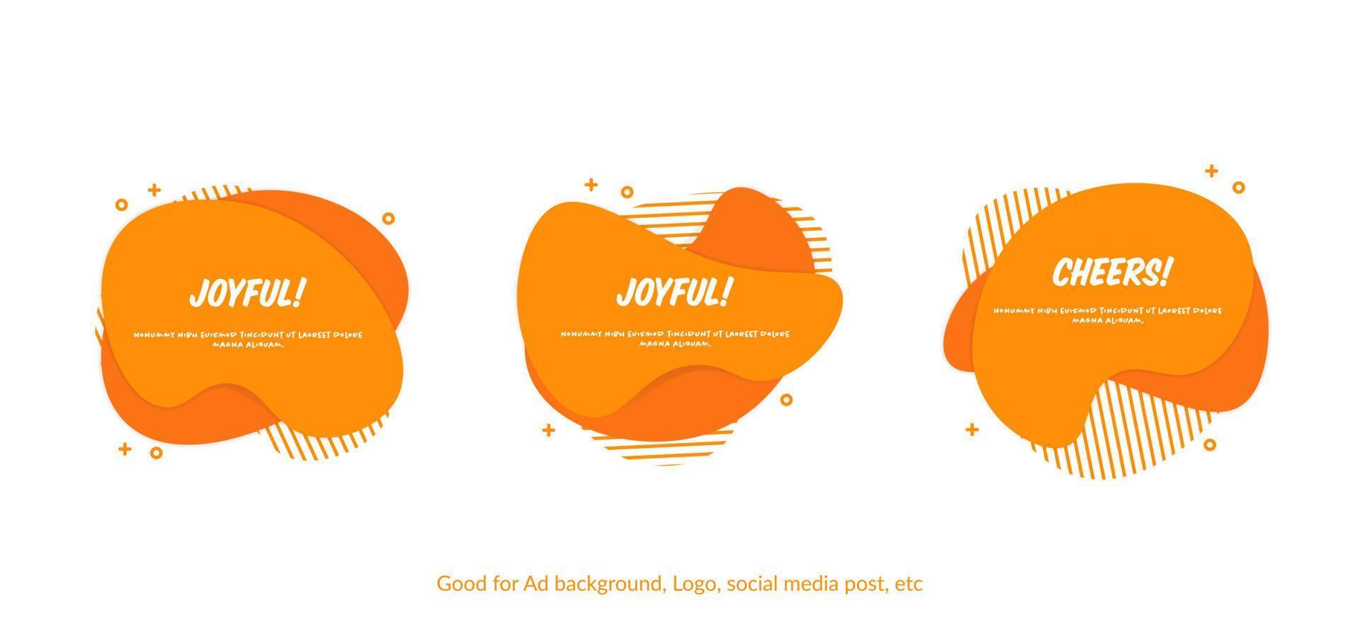 Set of flat abstract memphis vector banner. Modern liquid shapes orange splash. Template design ready for covers, greeting card, poster