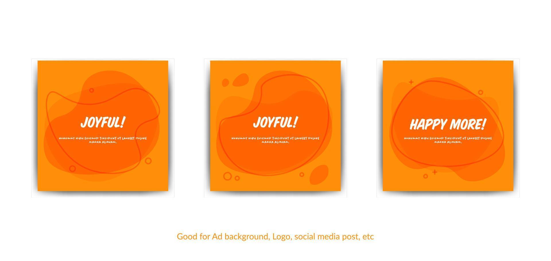 Set of flat orange liquid splash background in memphis comic style, Template ready for use for covers, greeting card, poster, social media vector