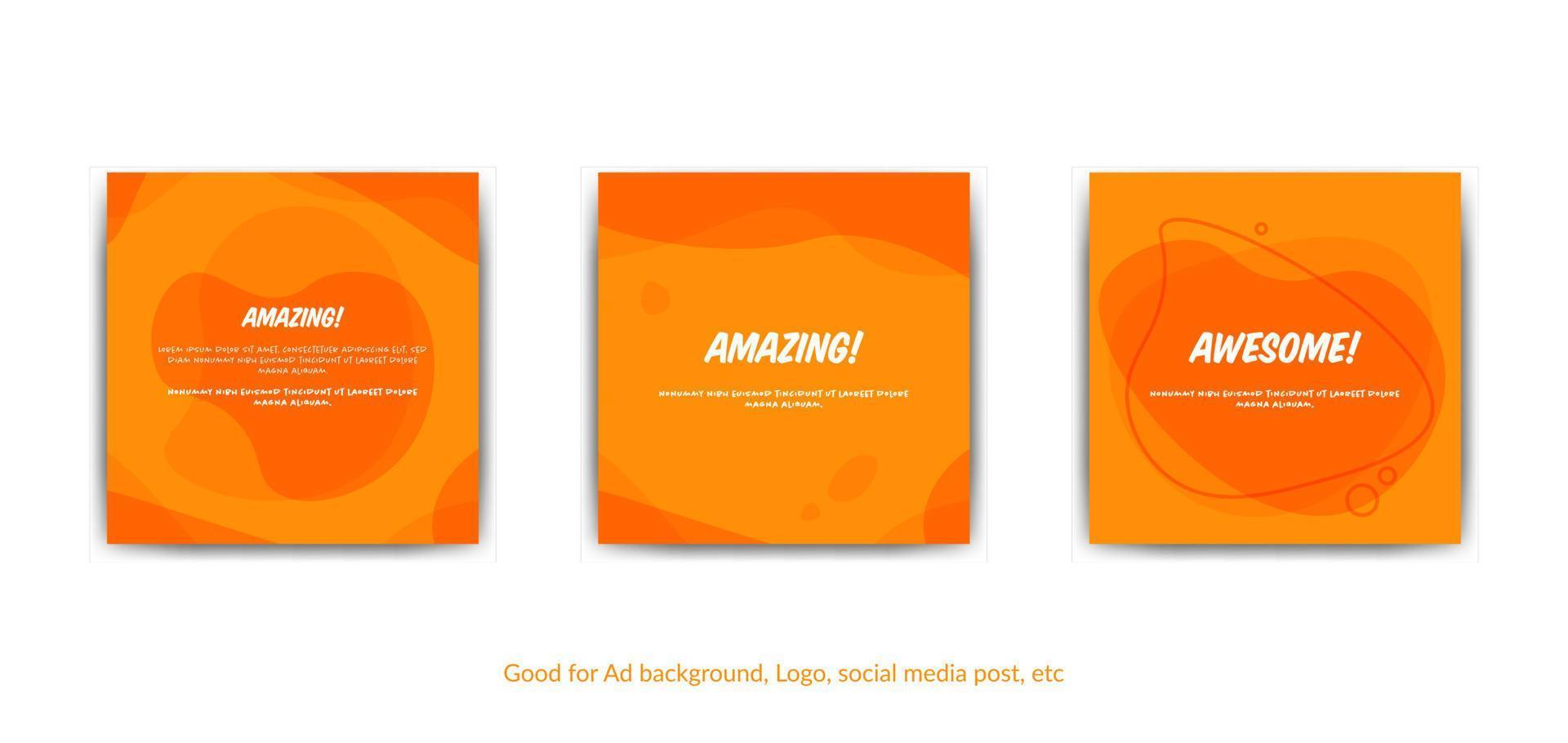 Set of flat orange liquid background, vector design for cover, greeting card, poster, flyer, or logo