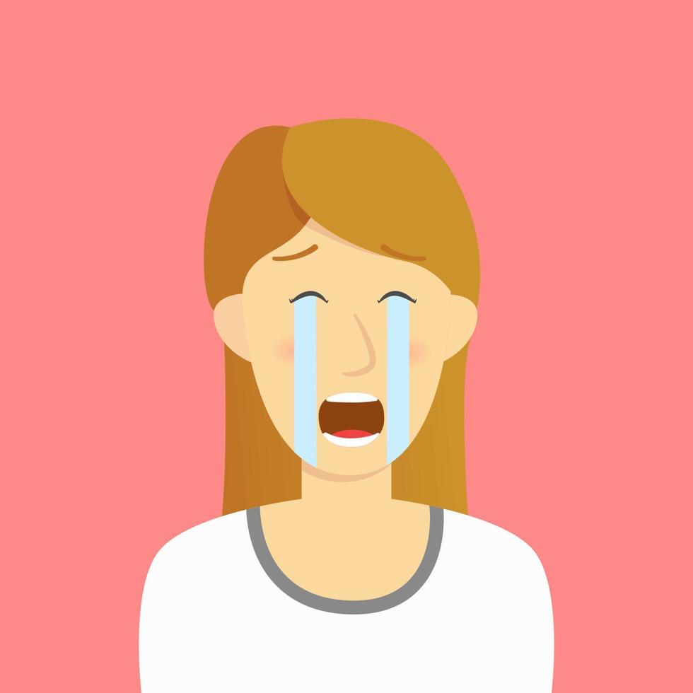 mujer triste y enojada llorando, ilustración de personaje de tarjeta de concepto de emoción de niña de pelo largo vector