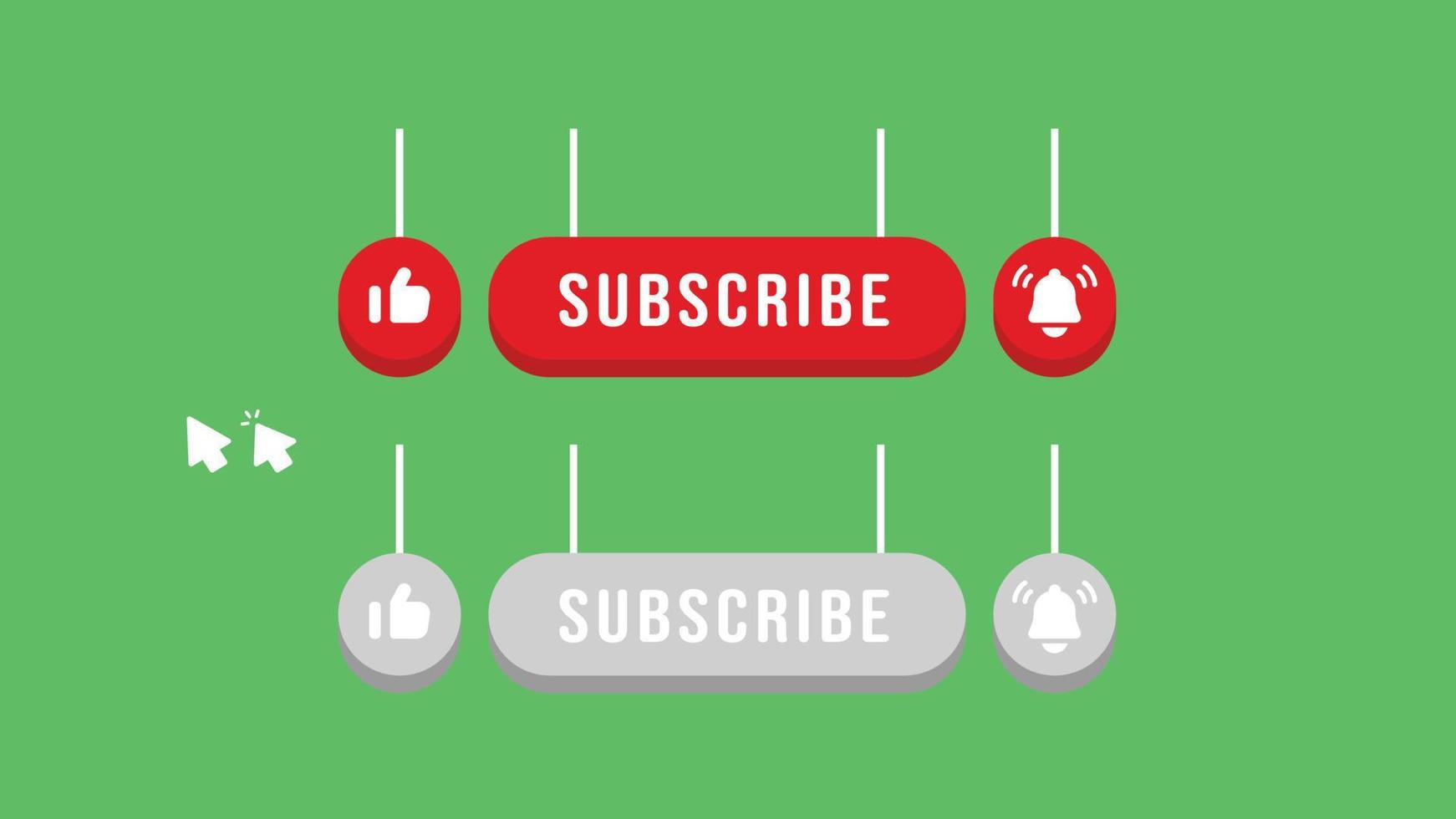 illustration vector graphic 3d of hanging subscribe channel button, like and notification bell icon. good and suitabel for vlog video channel asset