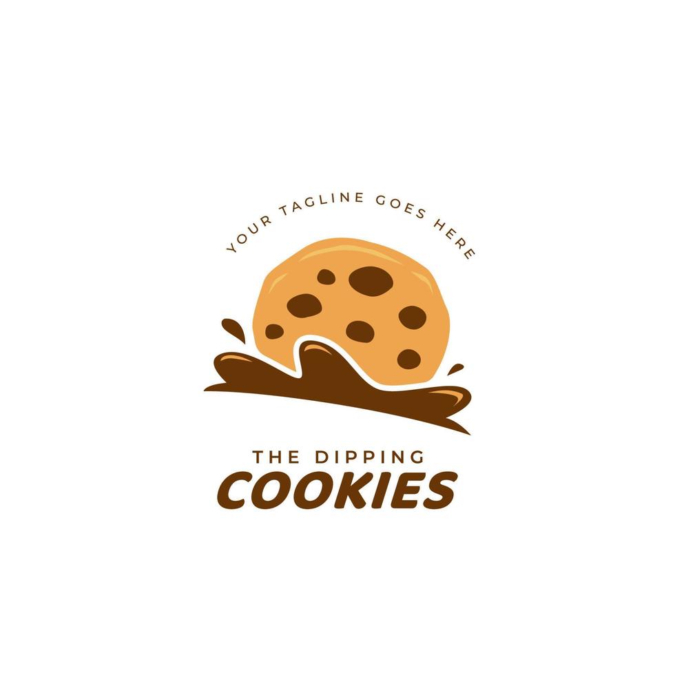dipping chocochips cookies logo icon. chocolate chip cookie logo dip into chocolate cream logo illustration vector