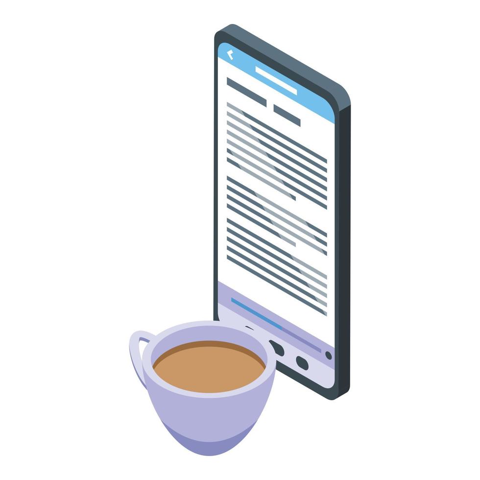 Coffee ebook reading icon isometric vector. Online bookstore vector
