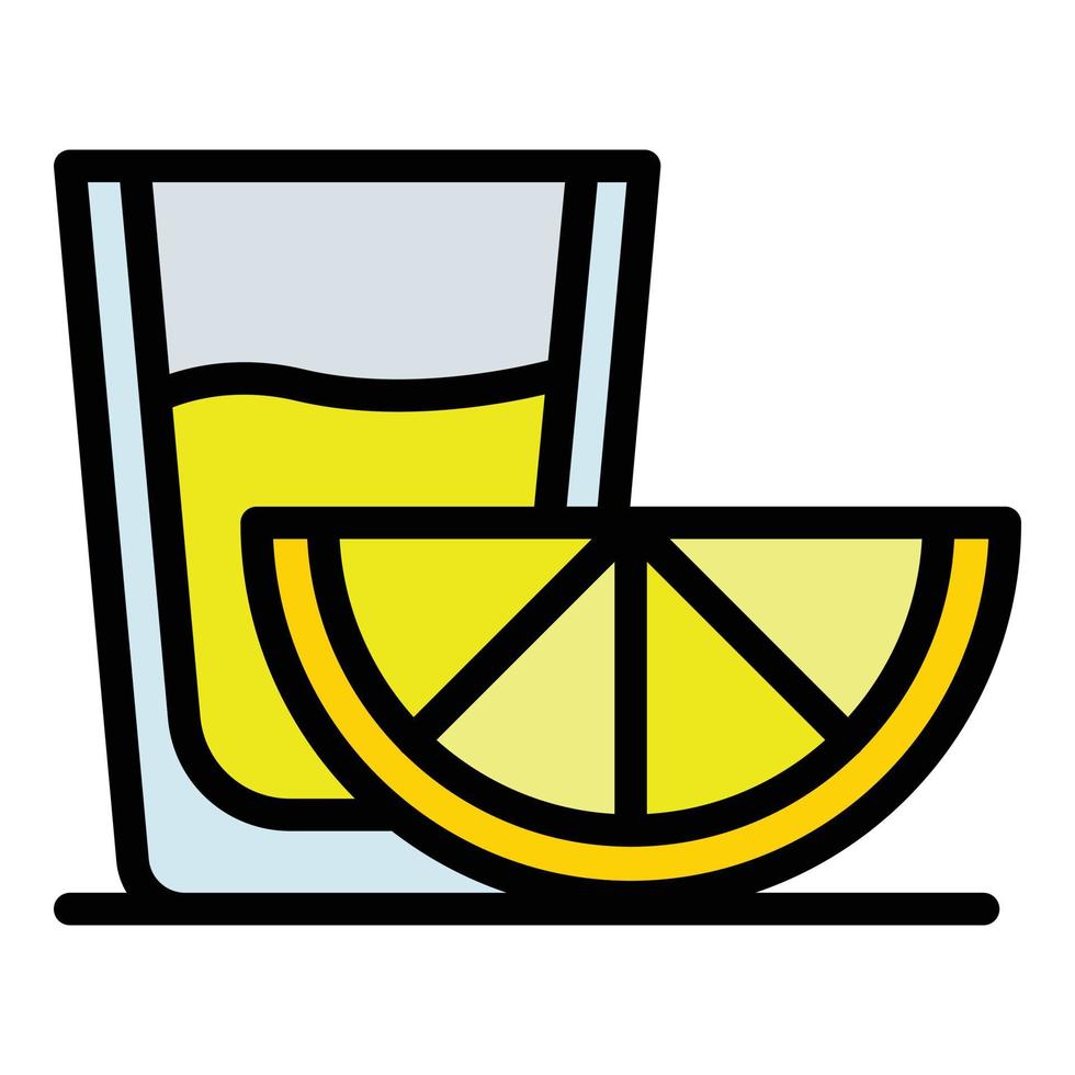 vector de contorno de color de icono de vaso y rodaja de limón