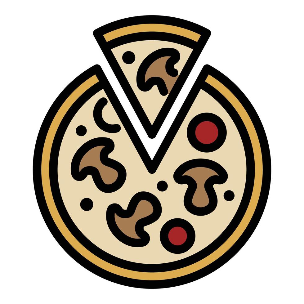 pizza italiana con vector de contorno de color de icono de champiñones