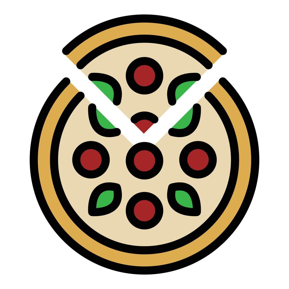 pizza con aceitunas icono vector de contorno de color