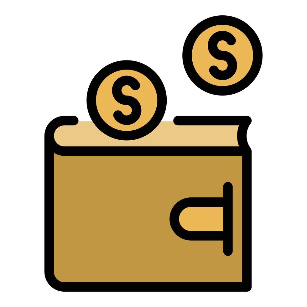 Wallet and coins icon color outline vector