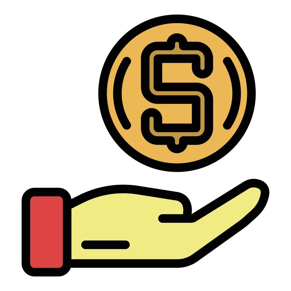 Coin over palm icon color outline vector