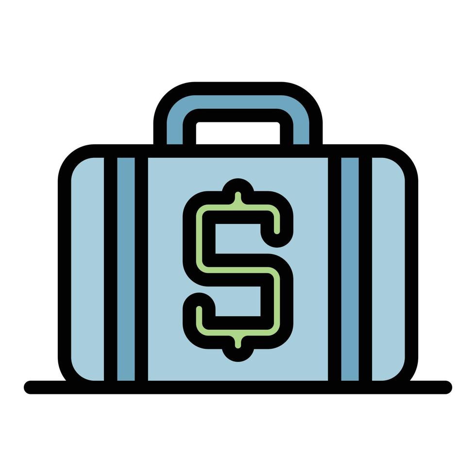 Suitcase with money icon color outline vector