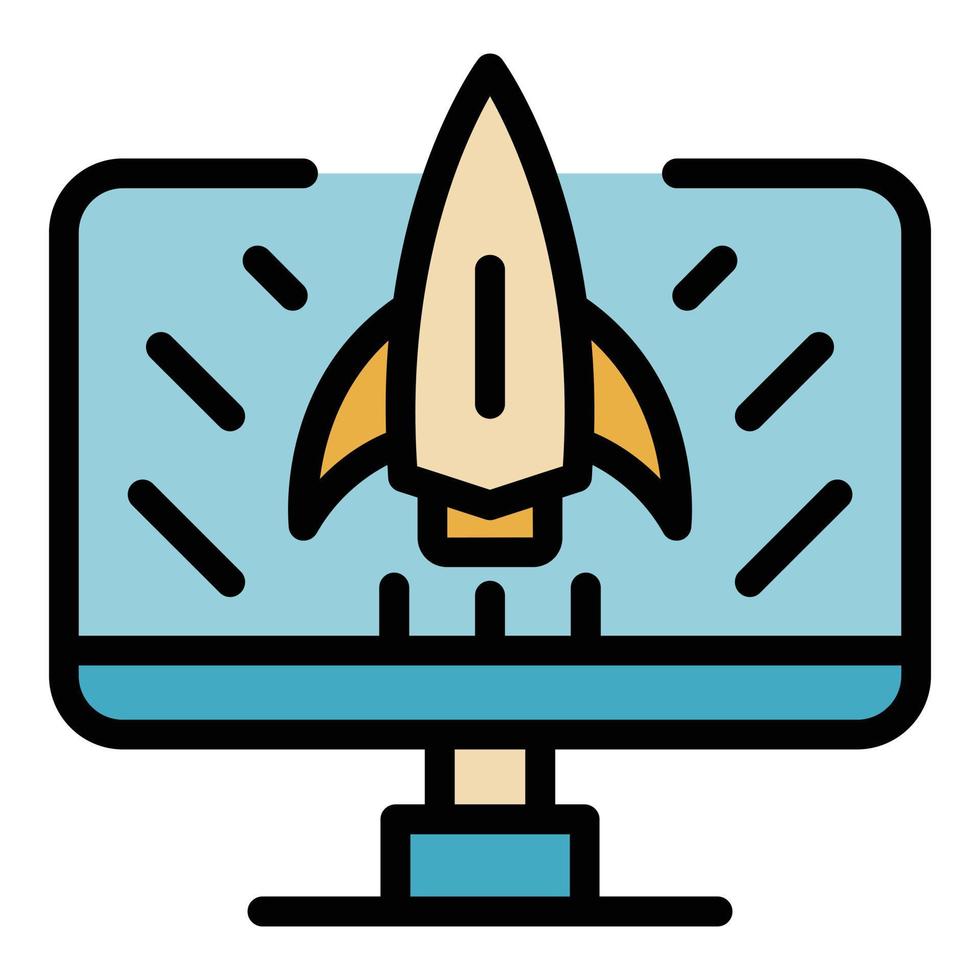Rocket startup monitor icon color outline vector