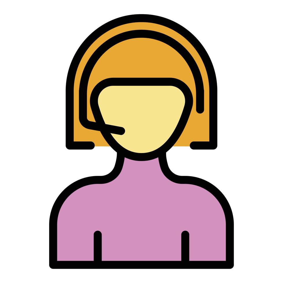 Call center woman icon color outline vector