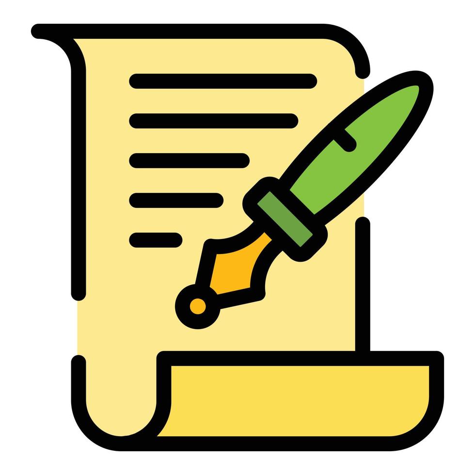 Ink pen paper icon color outline vector