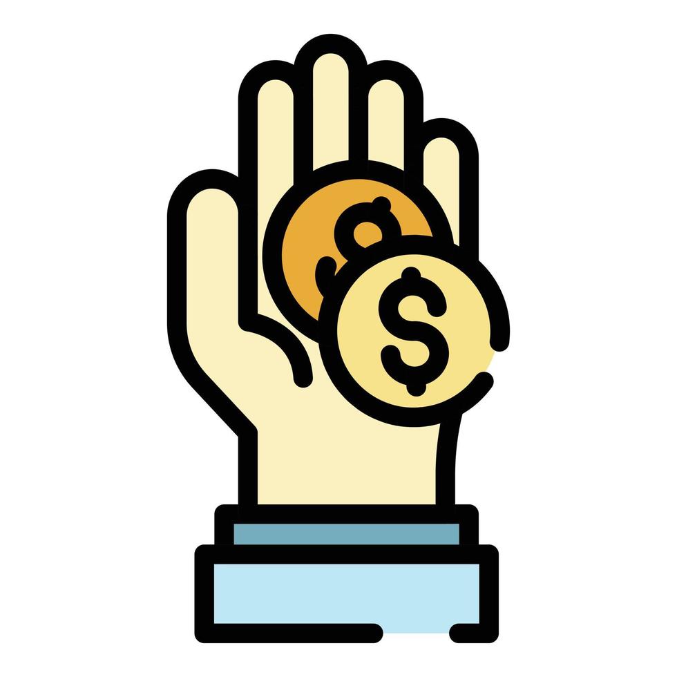 Hand keep dollar coin icon color outline vector