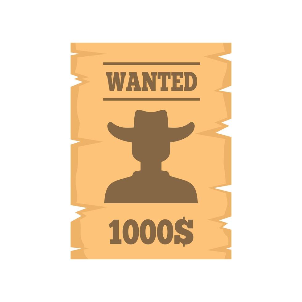 Western wanted paper icon flat isolated vector