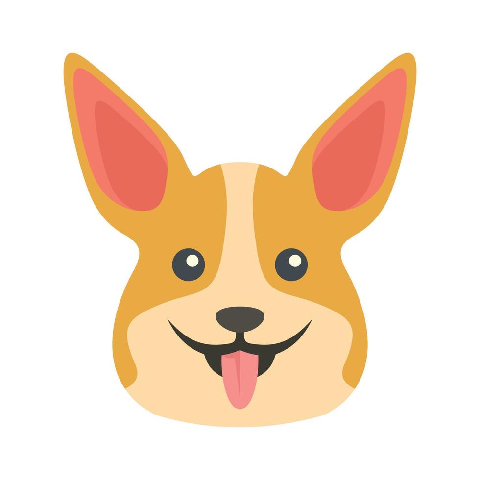 feliz, corgi, perro, icono, plano, aislado, vector