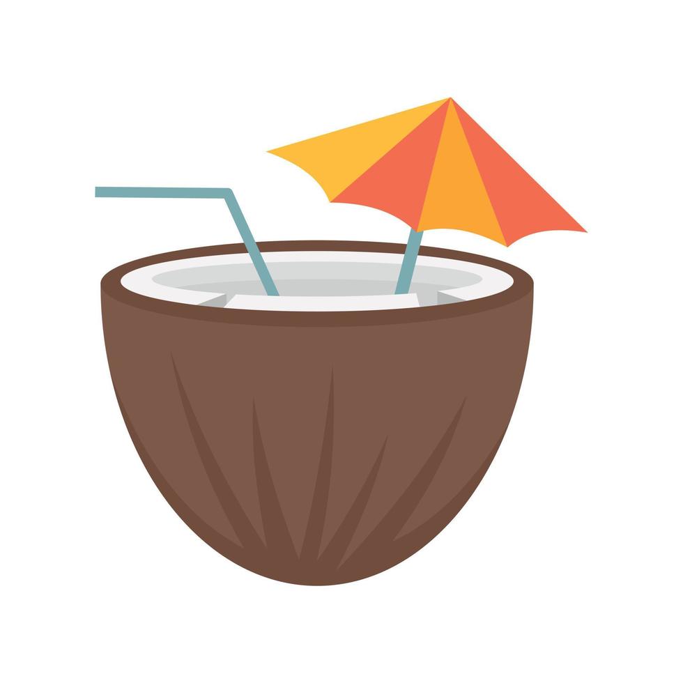 Coconut cocktail icon flat isolated vector