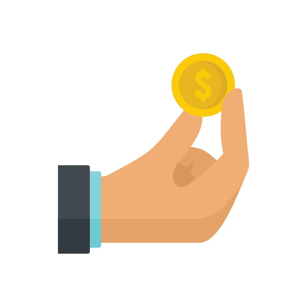 Hand coin donation icon flat isolated vector