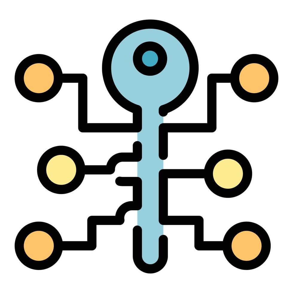 vector de contorno de color de icono de llave digital blockchain