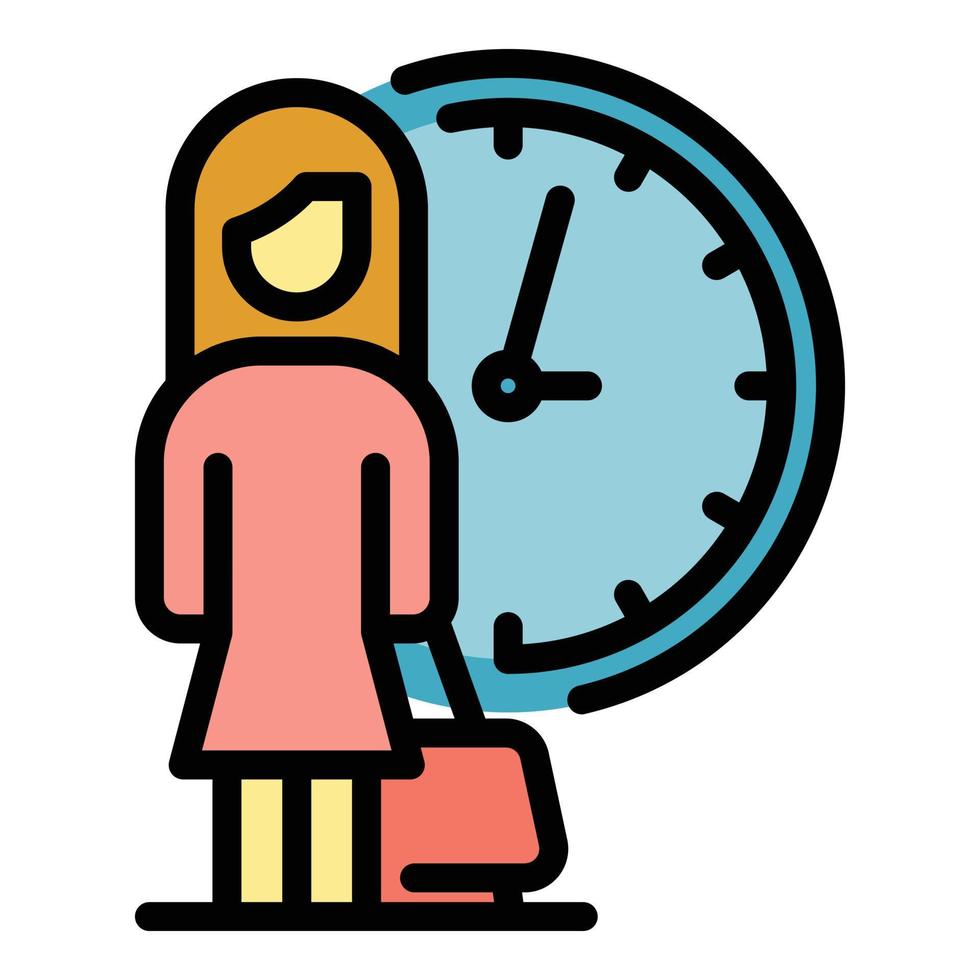 Woman in aeroport icon color outline vector