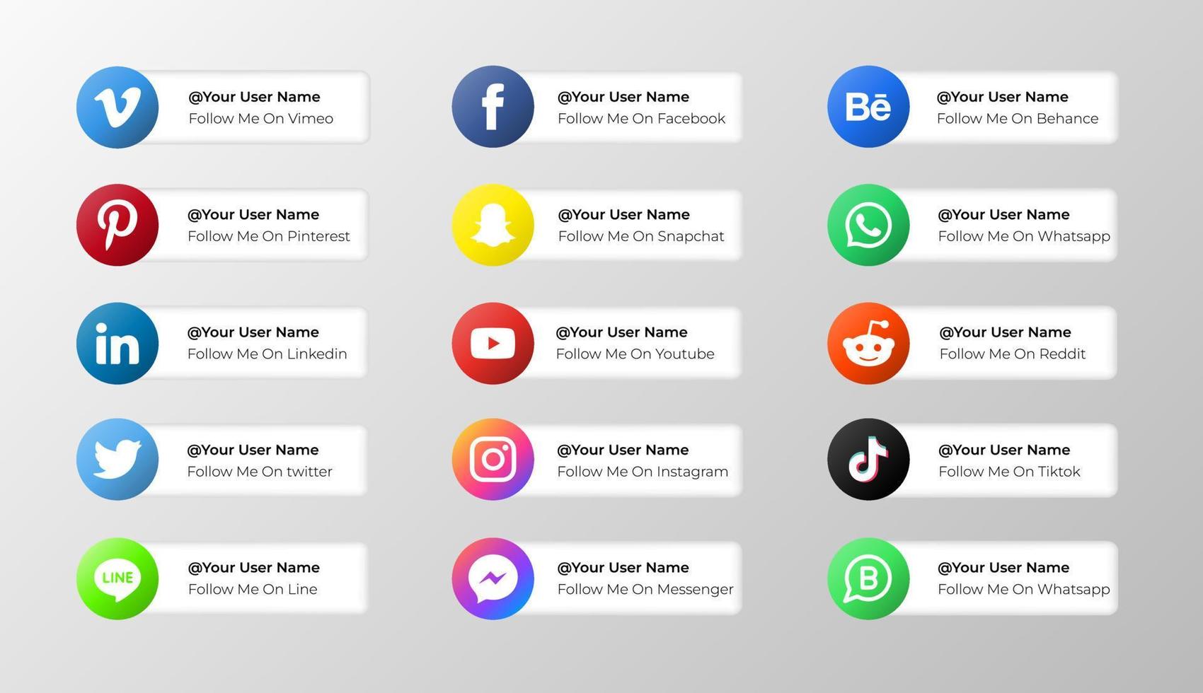 estilo degradado de iconos de redes sociales con nombre de usuario vector