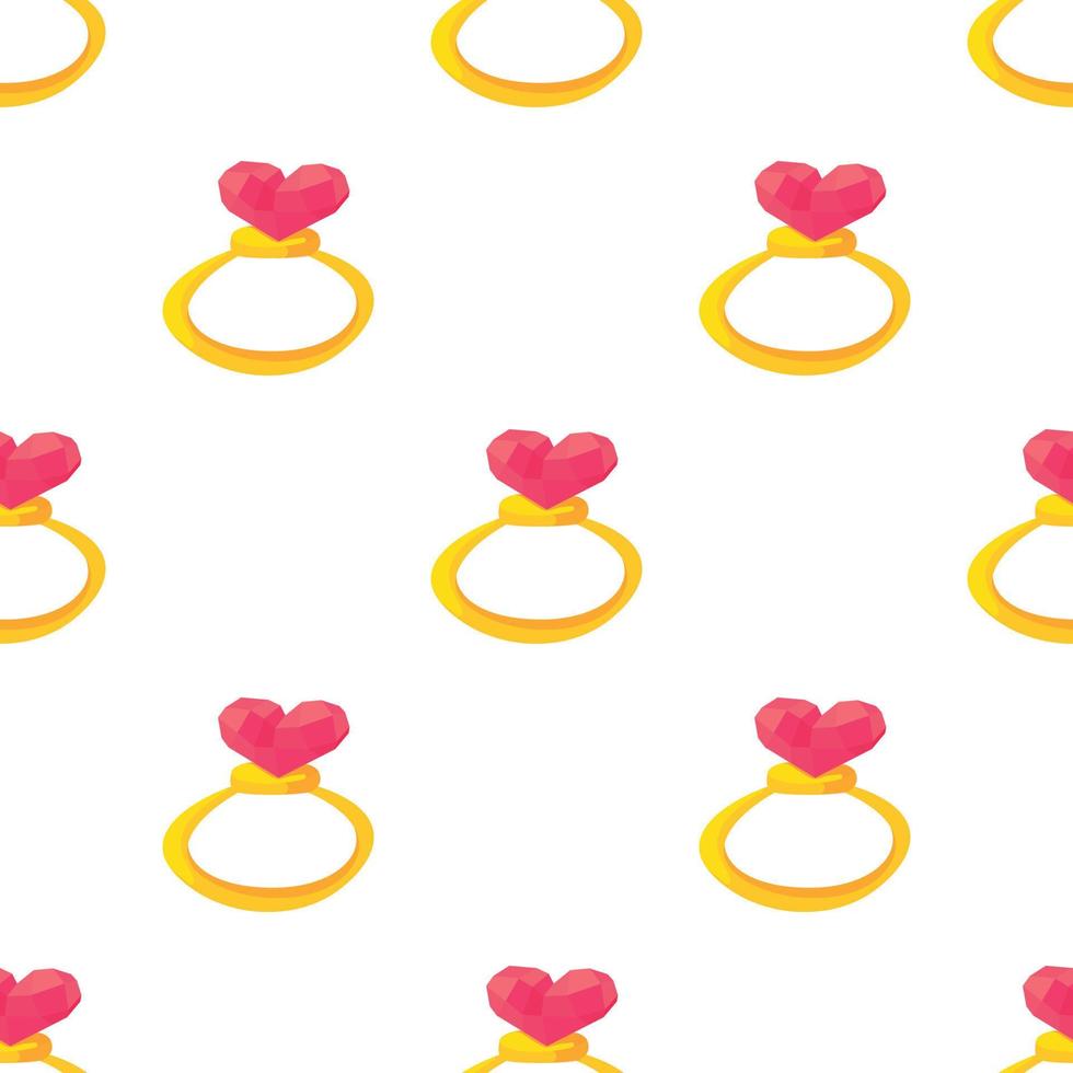 Gold ring with pink heart gemstone pattern seamless vector