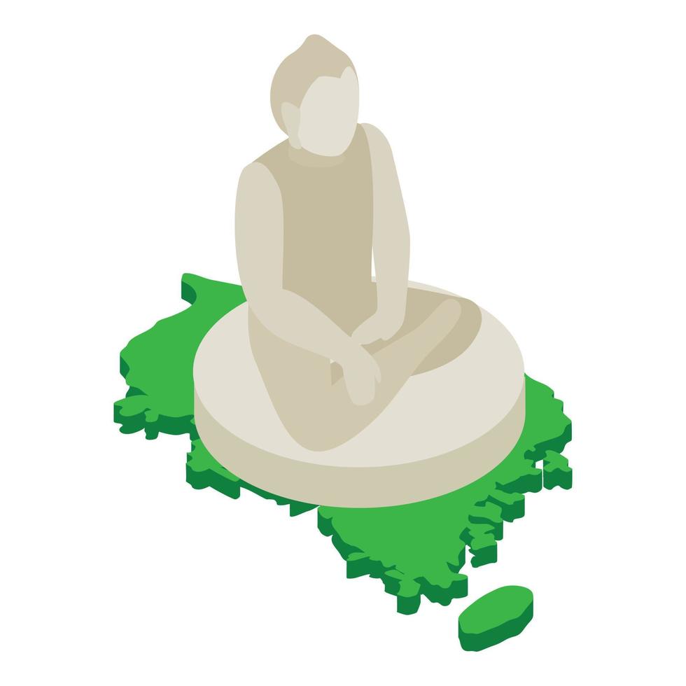 vector isométrico del icono de la estatua de Buda. buda gigante sentado y mapa de corea del sur