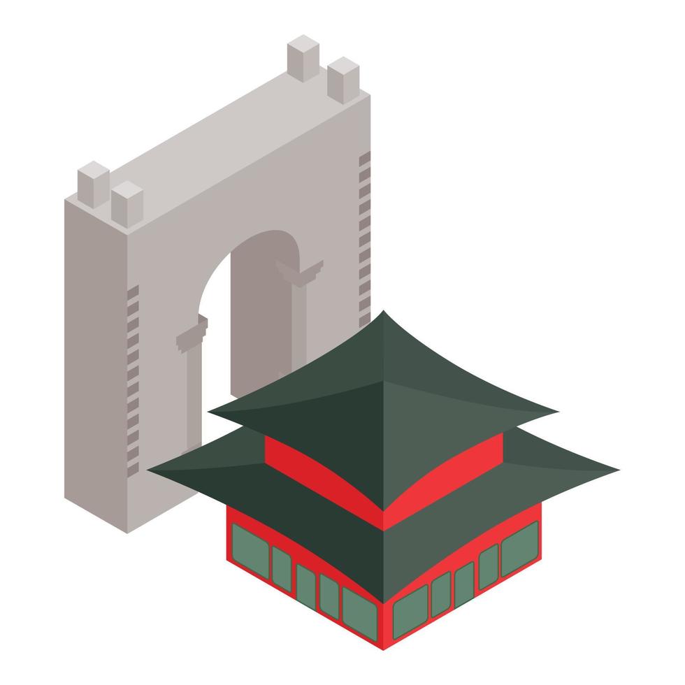 Korea landmark icon isometric vector. Gyeongbokgung palace and triumph arch icon vector