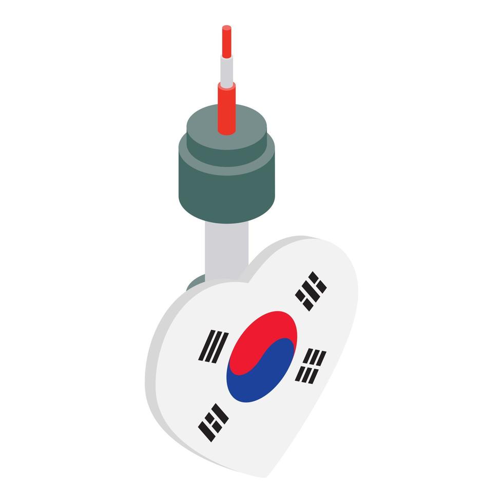 vector isométrico del icono de la torre namsan. punto de referencia de corea del sur y bandera del país
