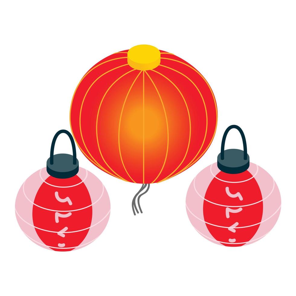 Korean lantern icon isometric vector. Red oriental paper flashlight icon vector